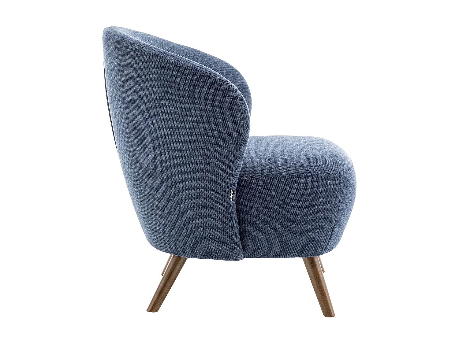 Relaxfauteuil in hout en donkerblauwe stof