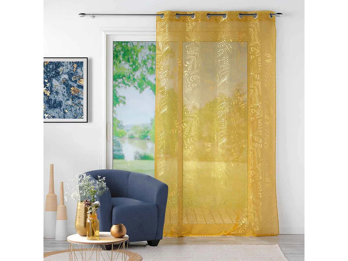 Rideau Voilage à Œillets "Belflor" 140x240cm Jaune