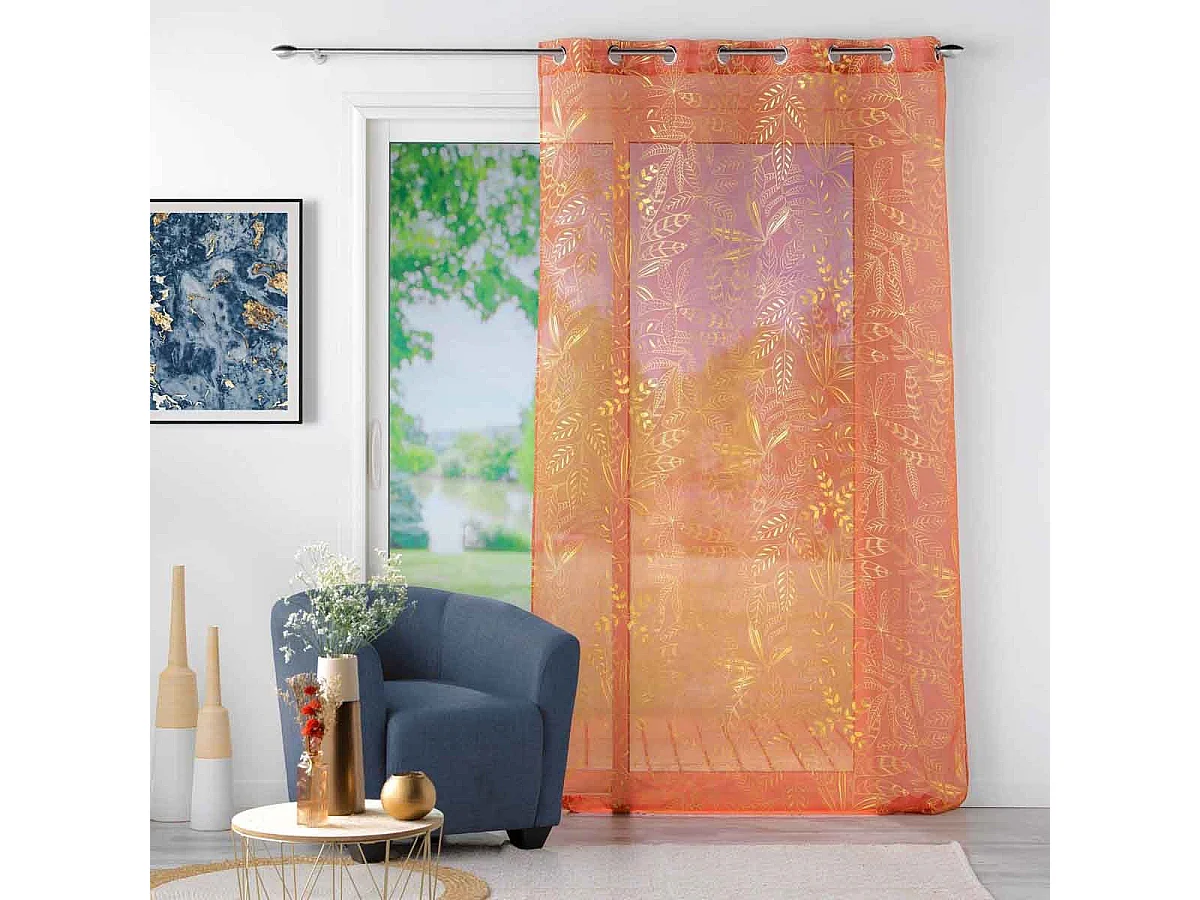 Rideau Voilage à Œillets "Belflor" 140x240cm Terracotta