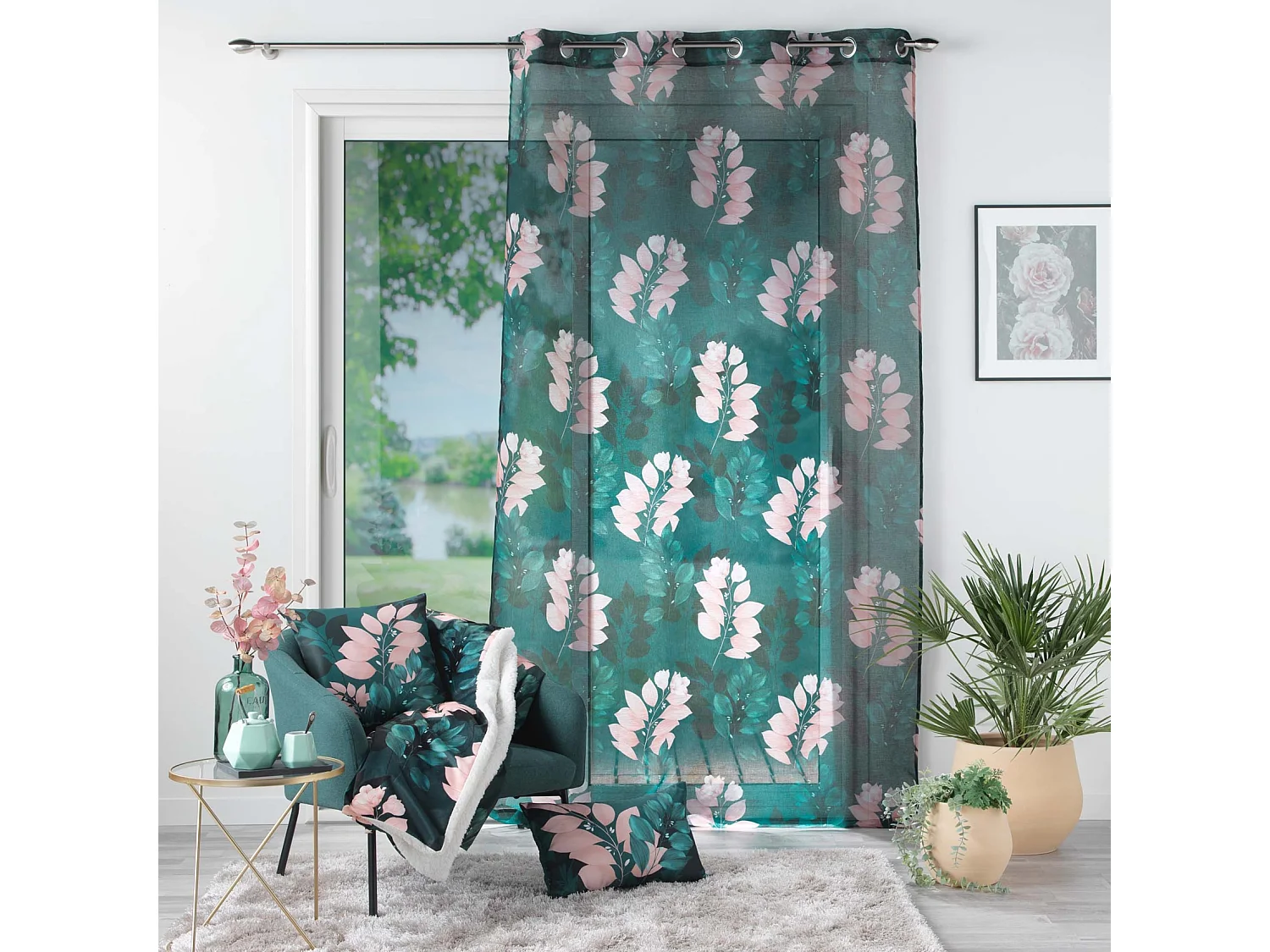 Rideau Voilage à Œillets "Belline" 140x240cm Émeraude