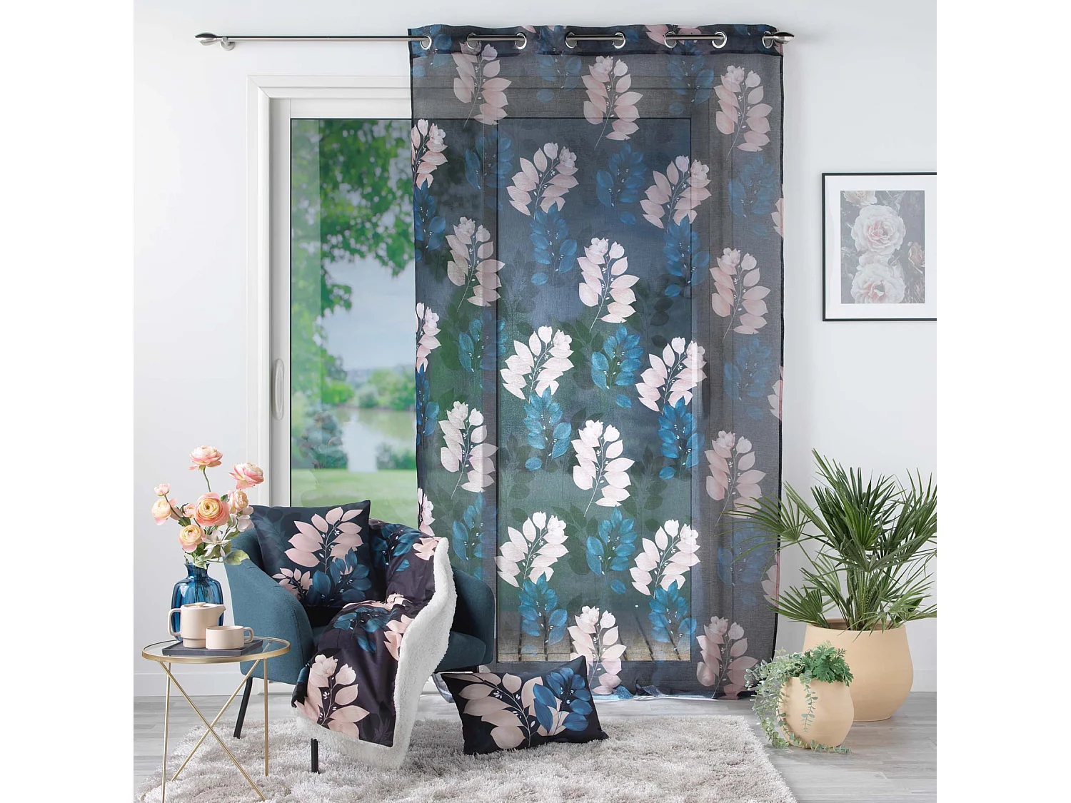 Rideau Voilage à Œillets "Belline" 140x240cm Bleu