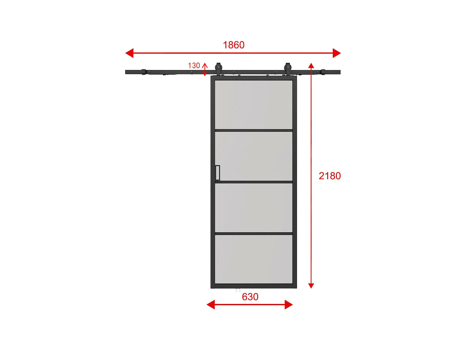 Schiebetür mit Laufschienensystem - Aluminium & rauchfarbenes Sicherheitsglas mattiert - 205 cm x 63 cm - SINCA II