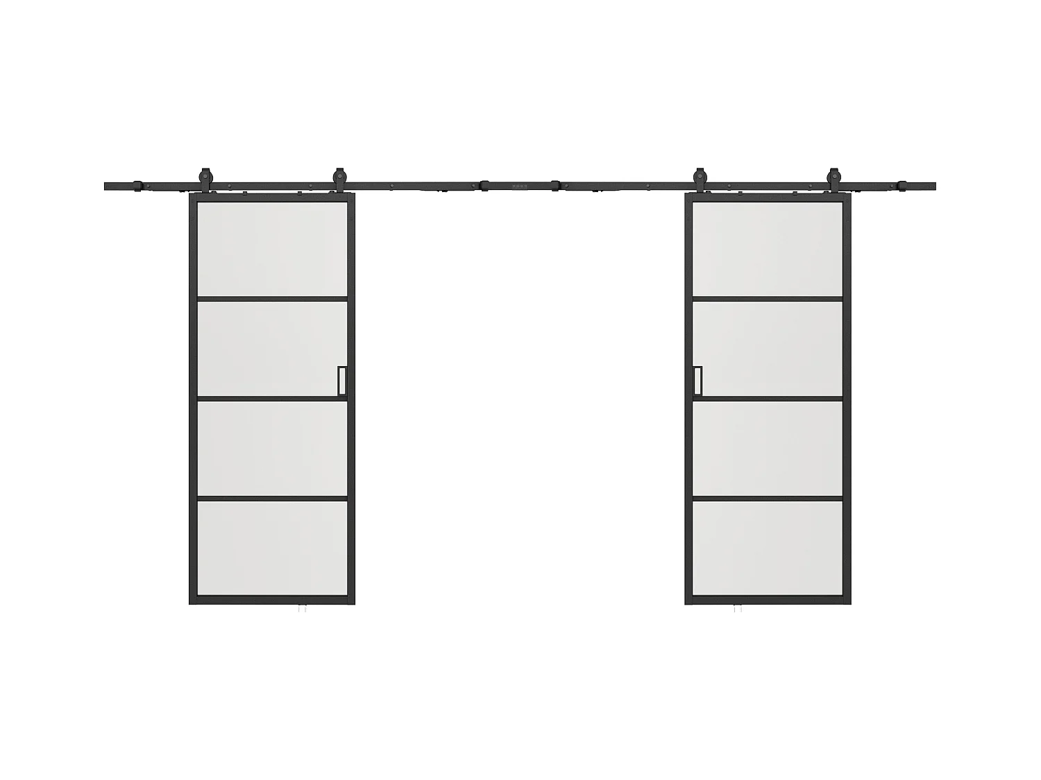 Porte coulissante double avec système en applique - aluminium et verre trempé dépoli - 2 x H205 x L63 cm - SINCA II