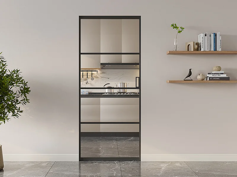 Schuifdeur met klamplaagsysteem - aluminium en transparant gehard glas - H205 x L63 cm - SINCA II