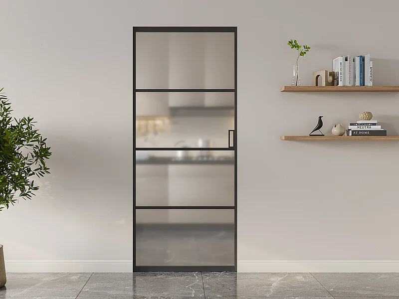 Schiebetür mit Galandage-System - Aluminium & Sicherheitsglas mattiert - 205 cm x 63 cm - SINCA II