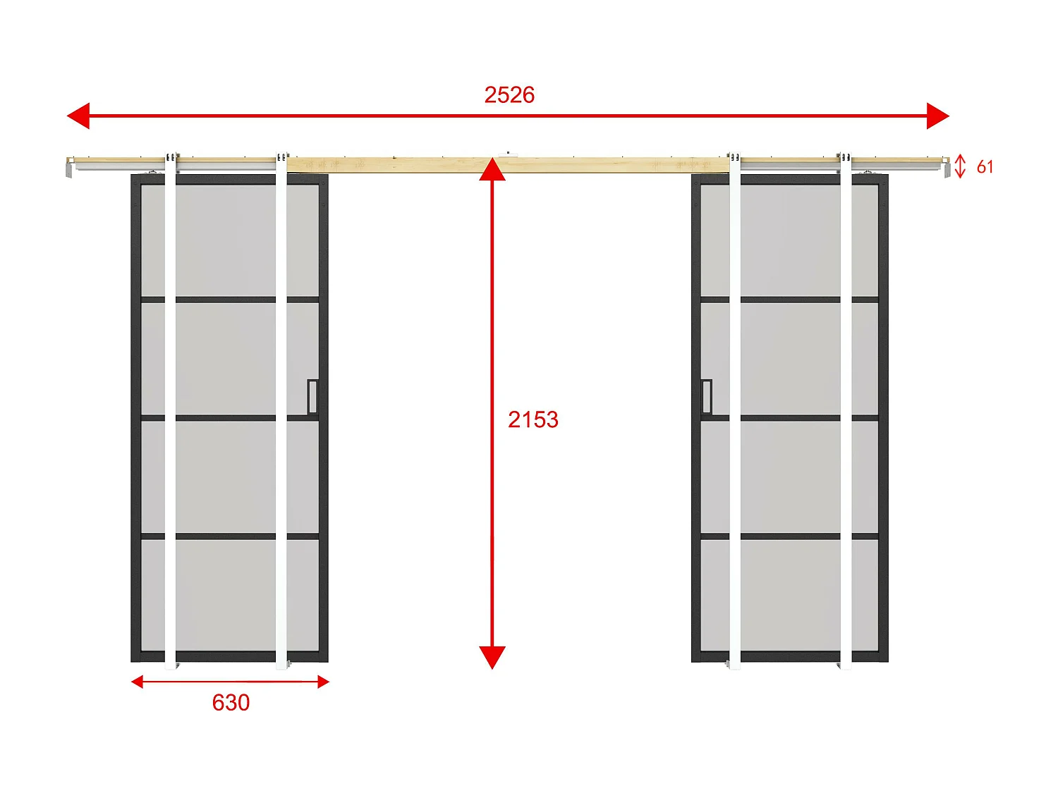 Porte coulissante double avec système à galandage - aluminium et verre trempé dépoli - 2 x H205 x L63 cm - SINCA II