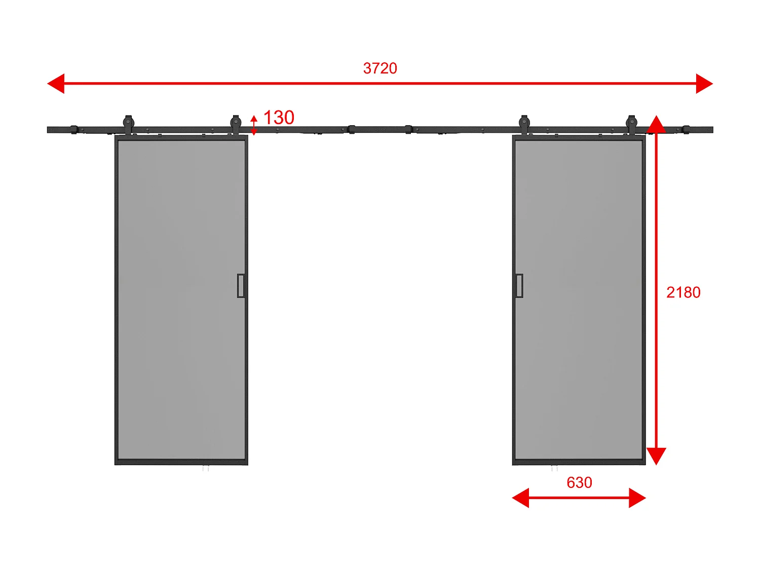 Porte coulissante double avec système en applique - aluminium et verre trempé fumé dépoli - 2 x H205 x L63 cm - LINCI II