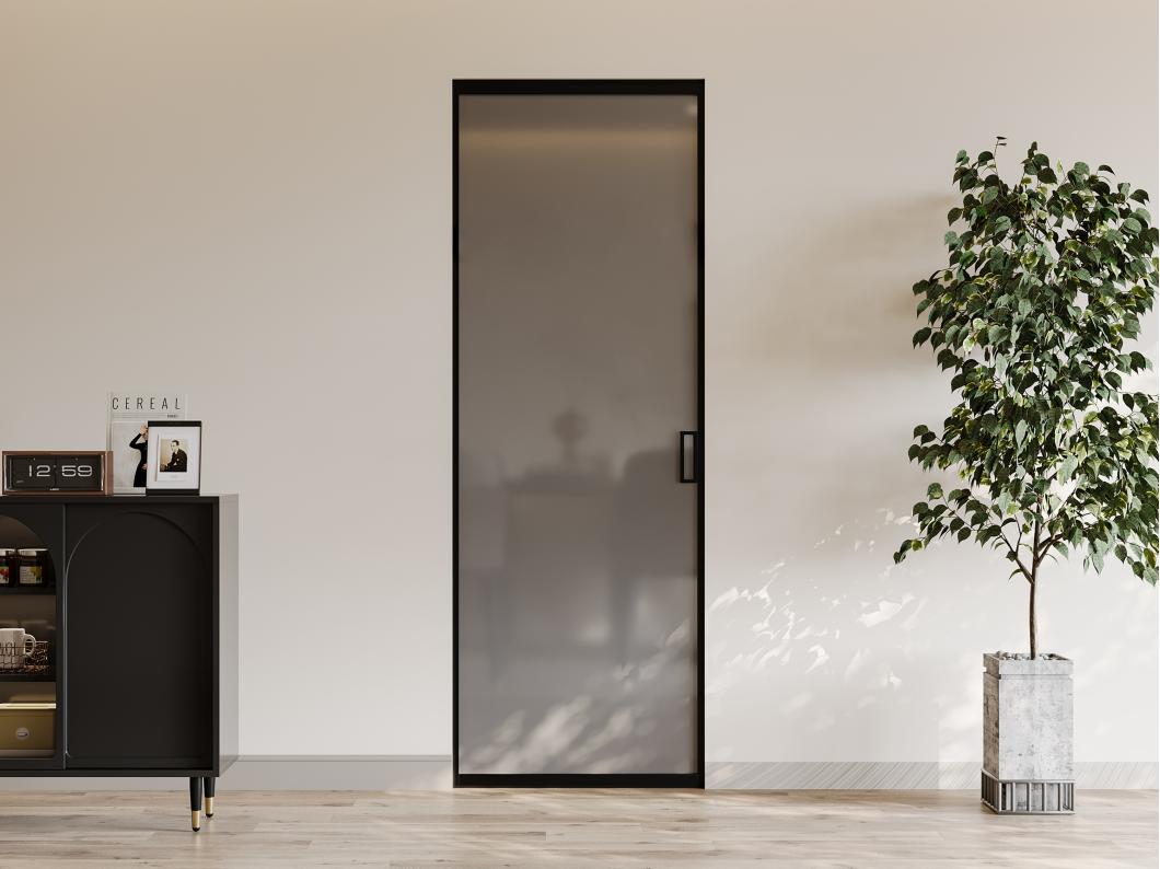 Porta scorrevole con sistema a incasso alluminio e vetro temperato fumé smerigliato H205 x L63 cm  - LINCI II