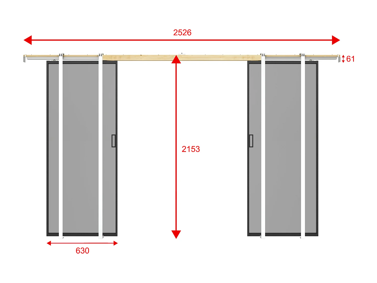 Porte coulissante double avec système à galandage - aluminium et verre trempé fumé dépoli - 2 x H205 x L63 cm - LINCI II