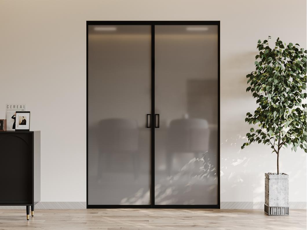 Porta scorrevole doppia con sistema a incasso vetro temperato fumé smerigliato 2 x H205 x L63 cm  - LINCI II