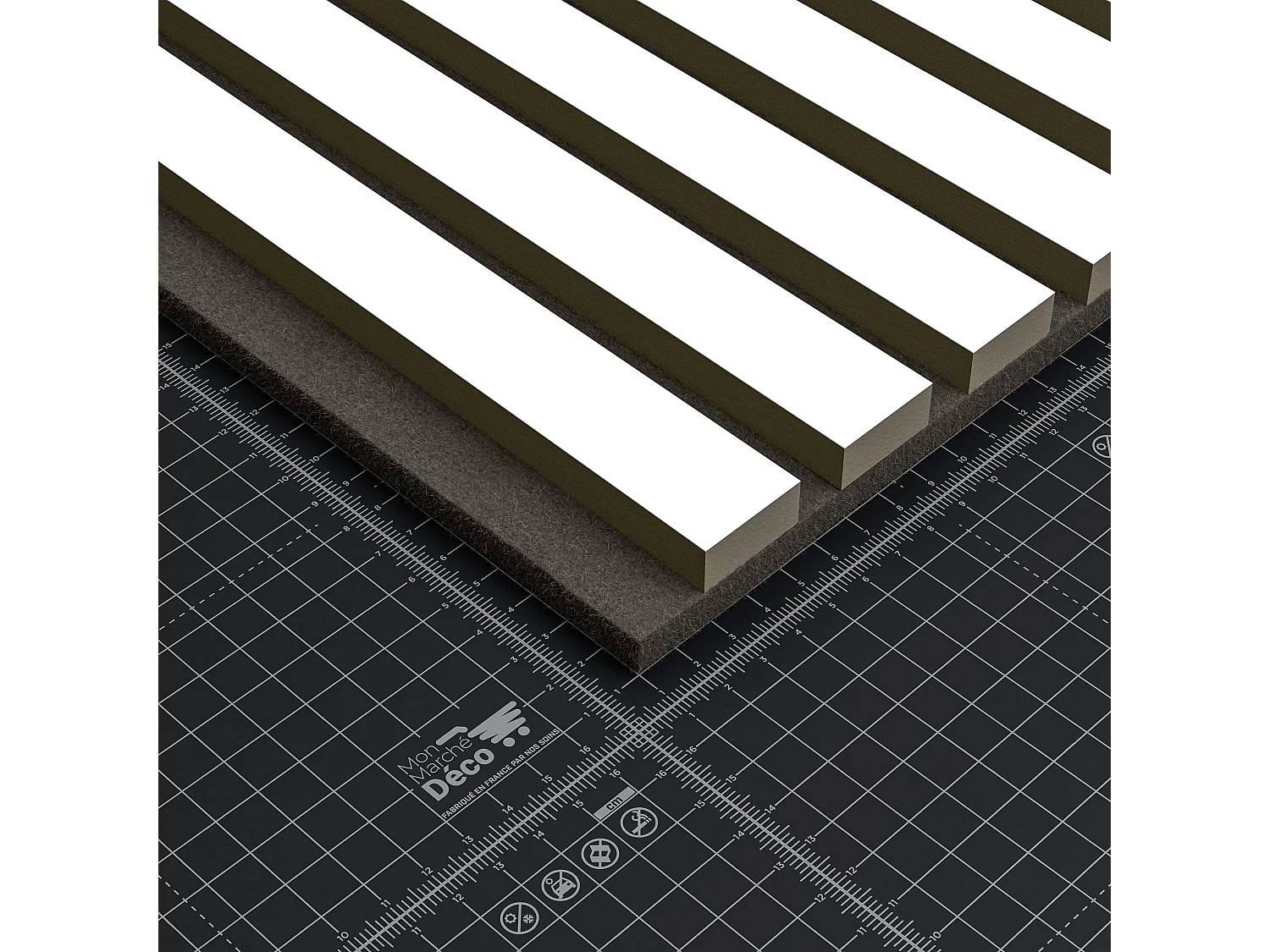 Lot de 2 Panneaux Tasseaux Bois - Blanc Feutre Noir - 2,88 m², 2400 x 600 mm, Mon Marché Déco