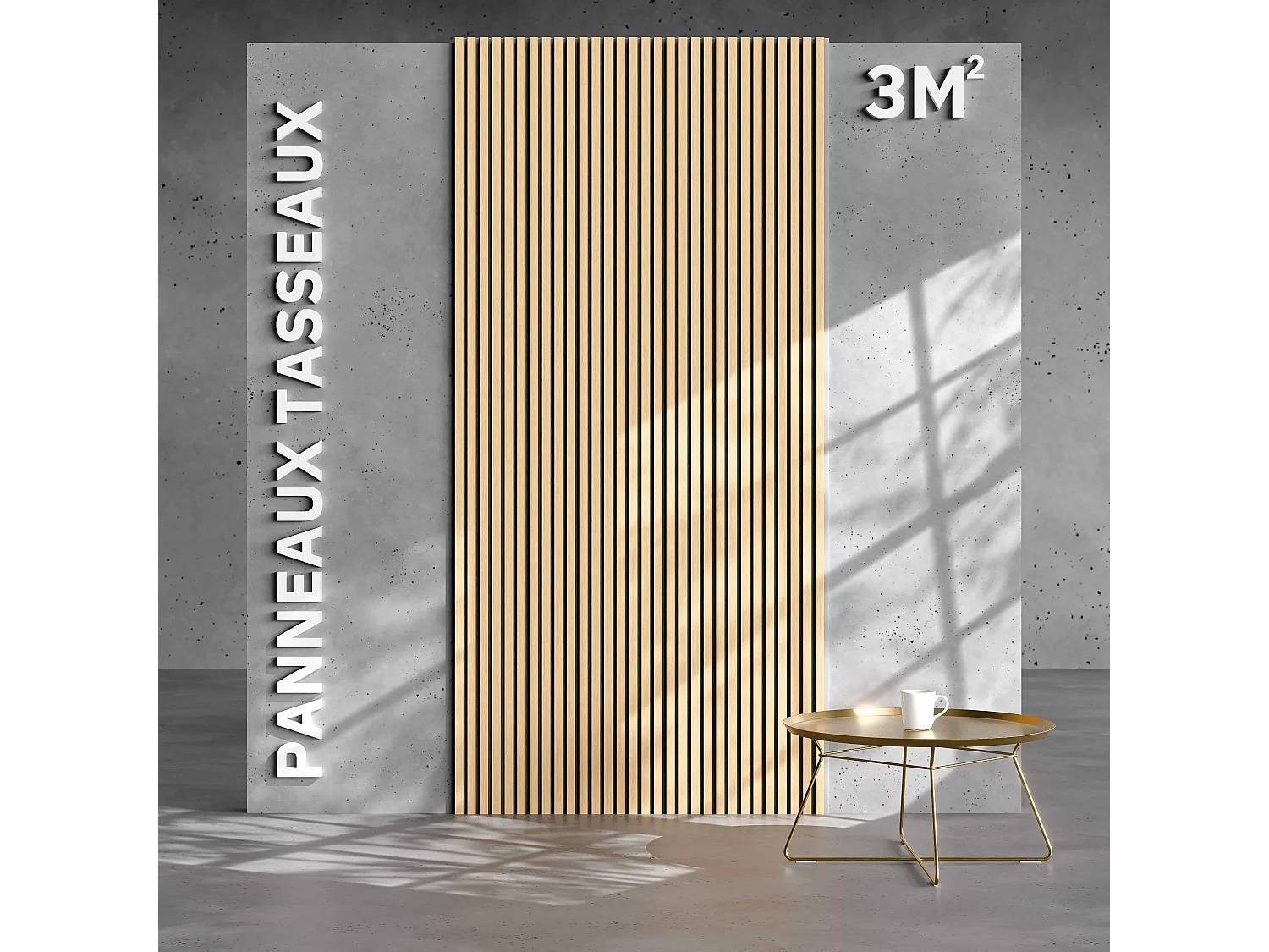 Lot de 2 Panneaux Tasseaux Bois - Chêne Feutre Blanc - 3 m², 2500 x 600 mm, Mon Marché Déco