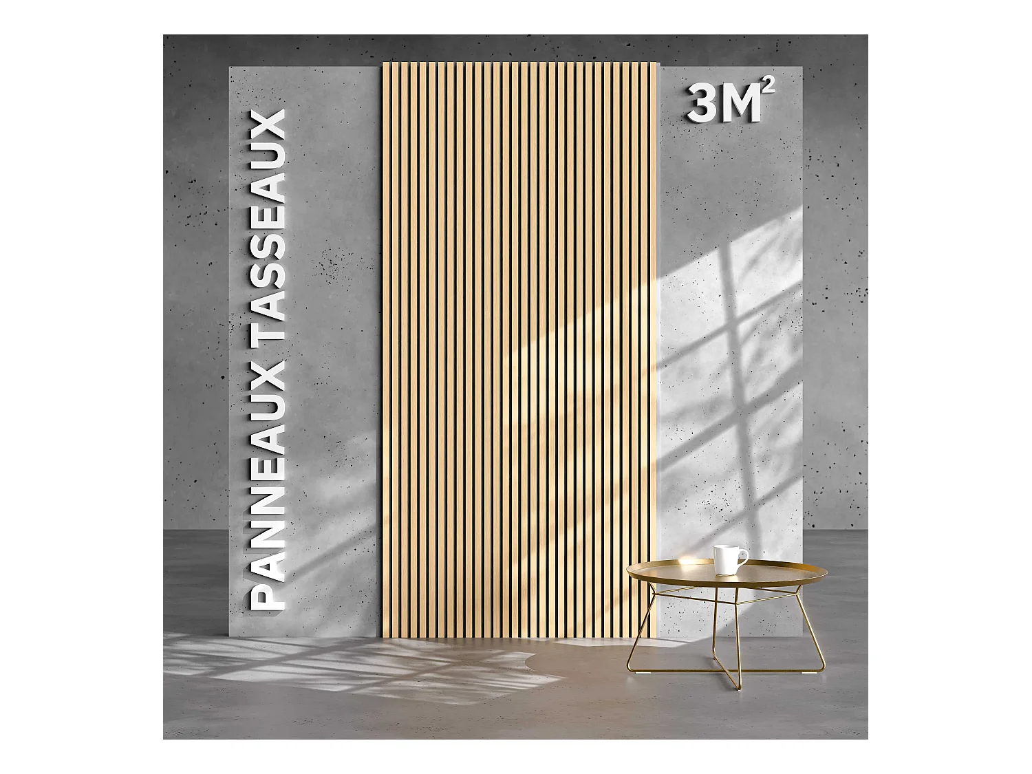 Lot de 2 Panneaux Tasseaux Bois - Chêne Feutre Blanc - 3 m², 2500 x 600 mm, Mon Marché Déco