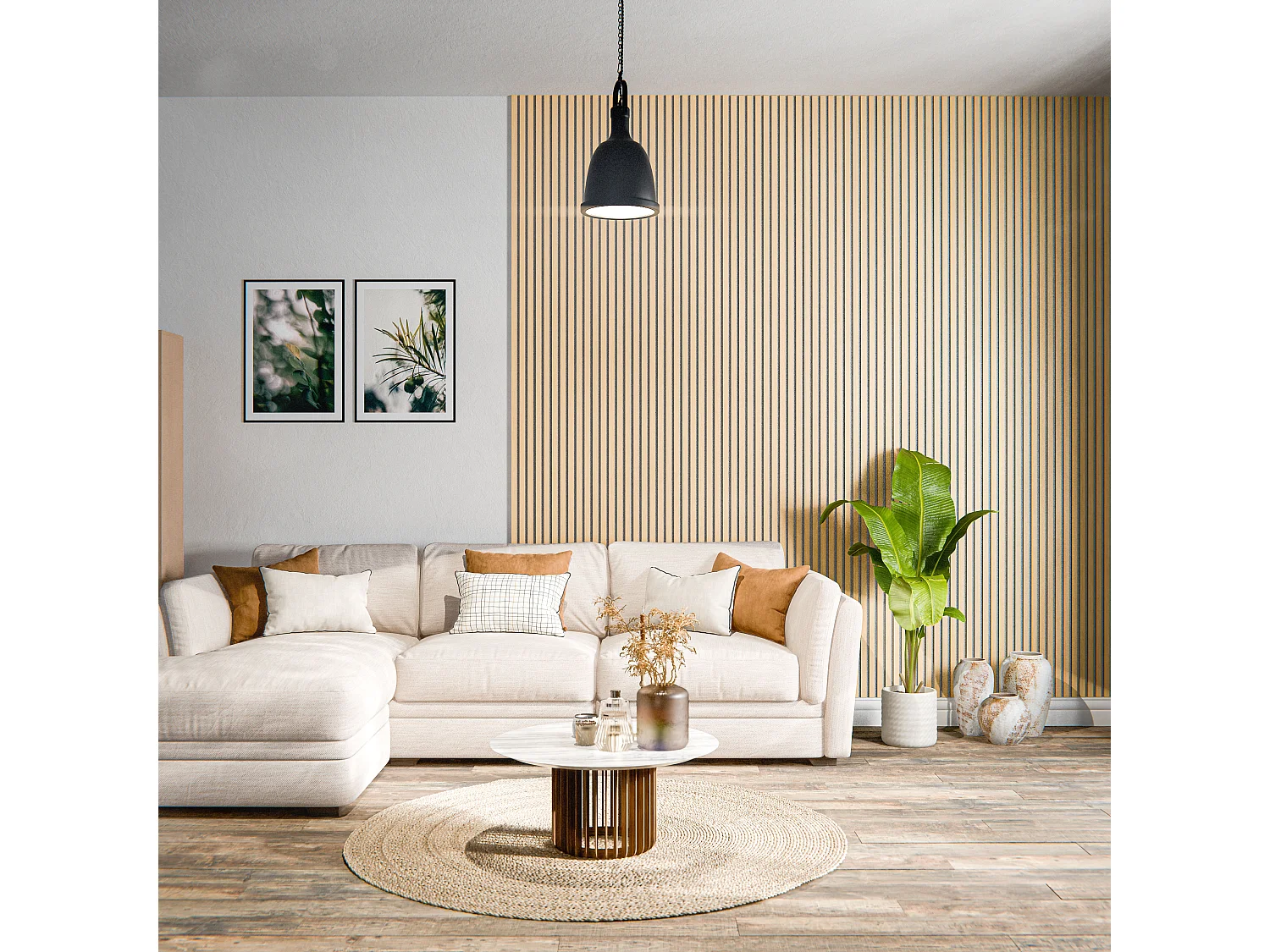 Lot de 2 Panneaux Tasseaux Bois - Chêne Feutre Blanc - 3 m², 2500 x 600 mm, Mon Marché Déco