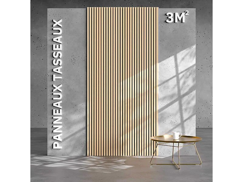 Lot de 2 Panneaux Tasseaux Bois - Chêne Feutre Blanc - 3 m², 2500 x 600 mm, Mon Marché Déco