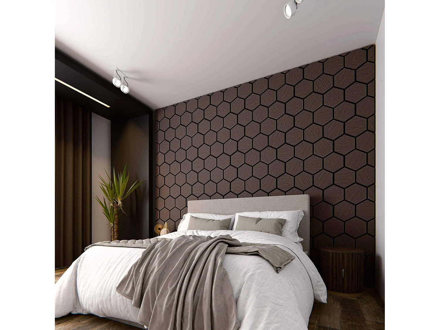 Lot de 2 Panneaux Hexagonaux H. 76 cm L. 62 cm - Noyer Feutre Noir