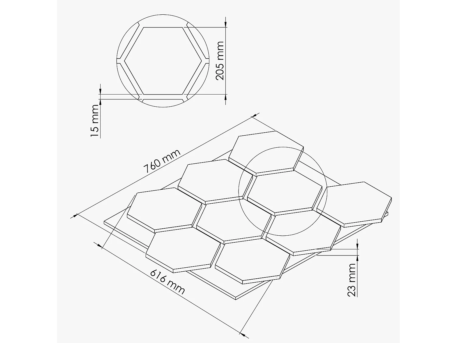 Lot de 2 Panneaux Hexagonaux H. 76 cm L. 62 cm - Noyer Feutre Noir