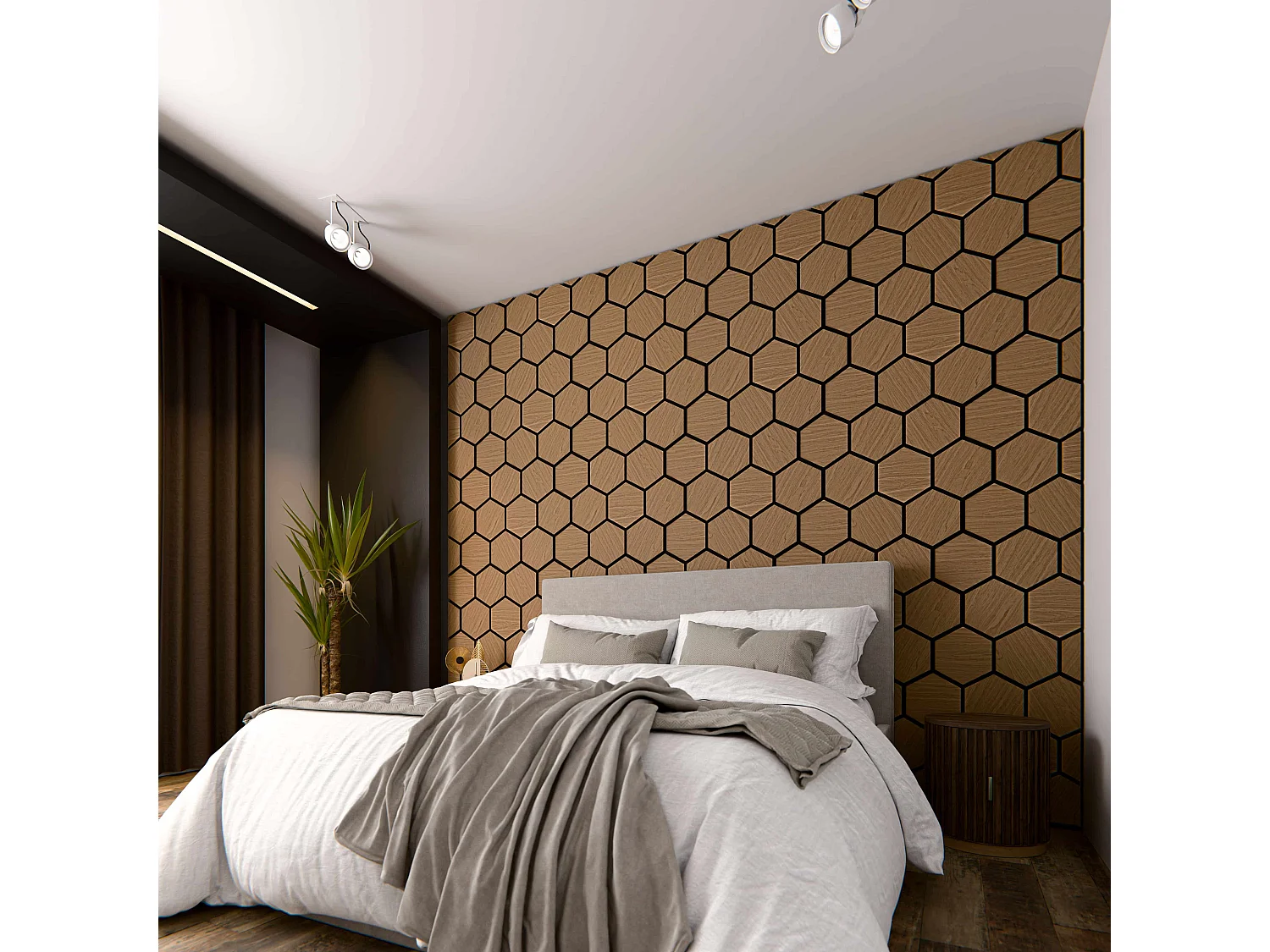 Lot de 2 Panneaux Hexagonaux H. 76 cm L. 62 cm - Chêne Brun Feutre Noir