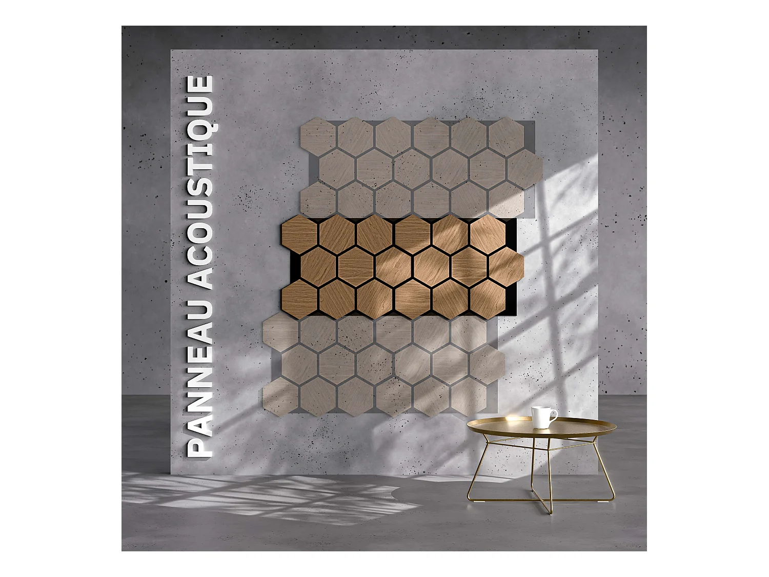Lot de 2 Panneaux Hexagonaux H. 76 cm L. 62 cm - Chêne Brun Feutre Noir