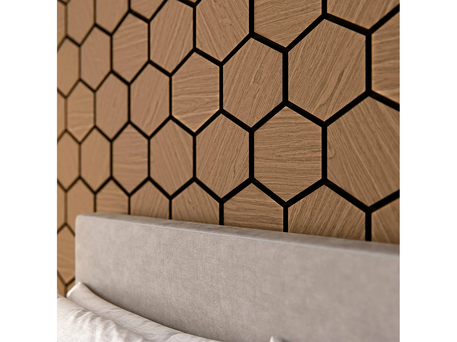 Lot de 2 Panneaux Hexagonaux H. 76 cm L. 62 cm - Chêne Brun Feutre Noir