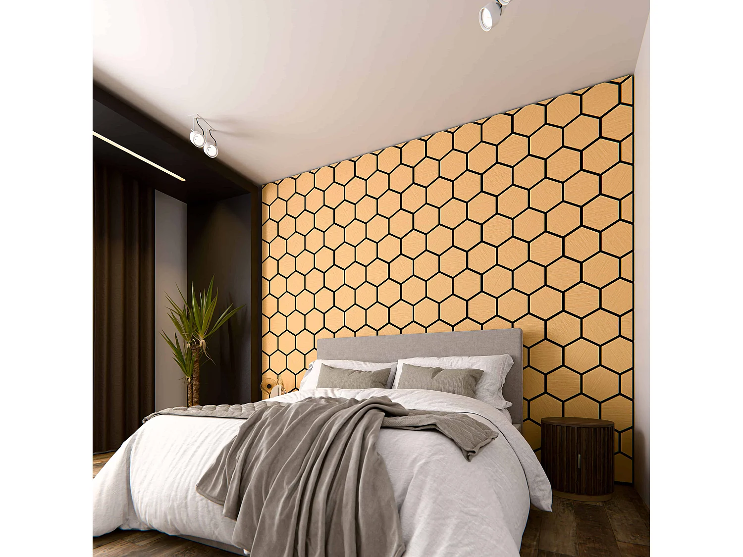 Lot de 2 Panneaux Hexagonaux H. 76 cm L. 62 cm - Chêne Feutre Noir