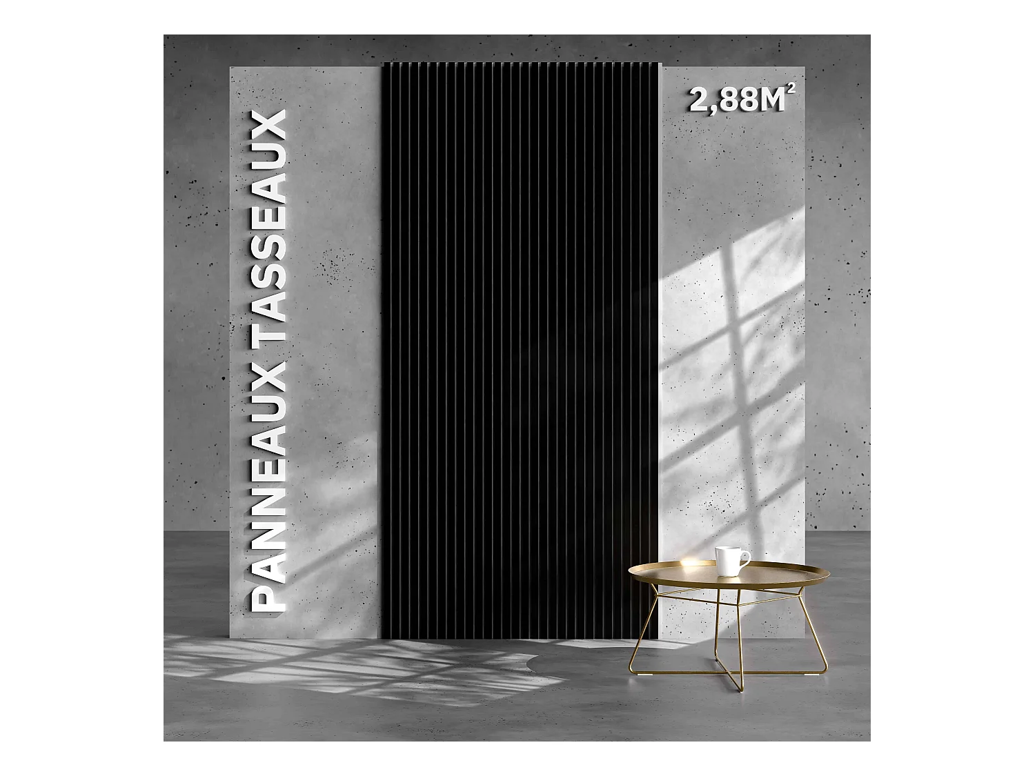Lot de 2 Panneaux Tasseaux Bois - Noir Feutre Blanc - 2,88 m², 2400 x 600 mm, Mon Marché Déco