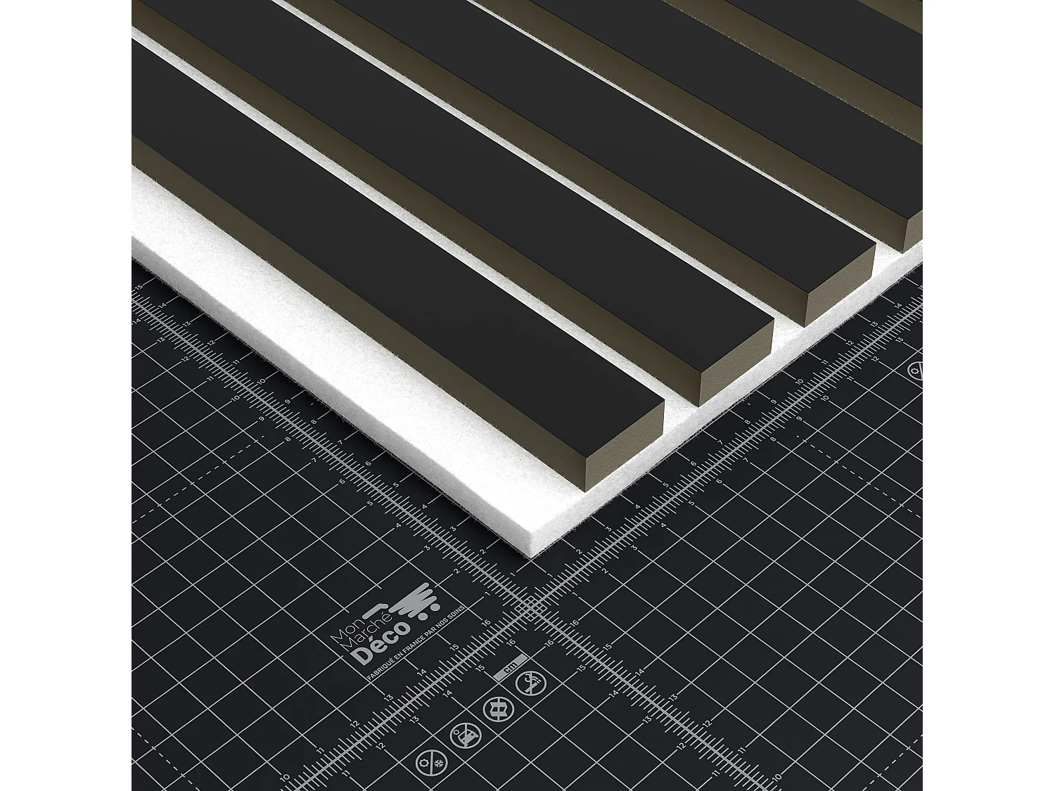 Lot de 2 Panneaux Tasseaux Bois - Noir Feutre Blanc - 2,88 m², 2400 x 600 mm, Mon Marché Déco