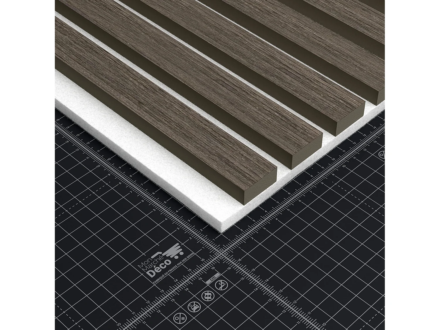 Lot de 2 Panneaux Tasseaux Bois - Noyer Feutre Blanc - 3 m², 2500 x 600 mm, Mon Marché Déco