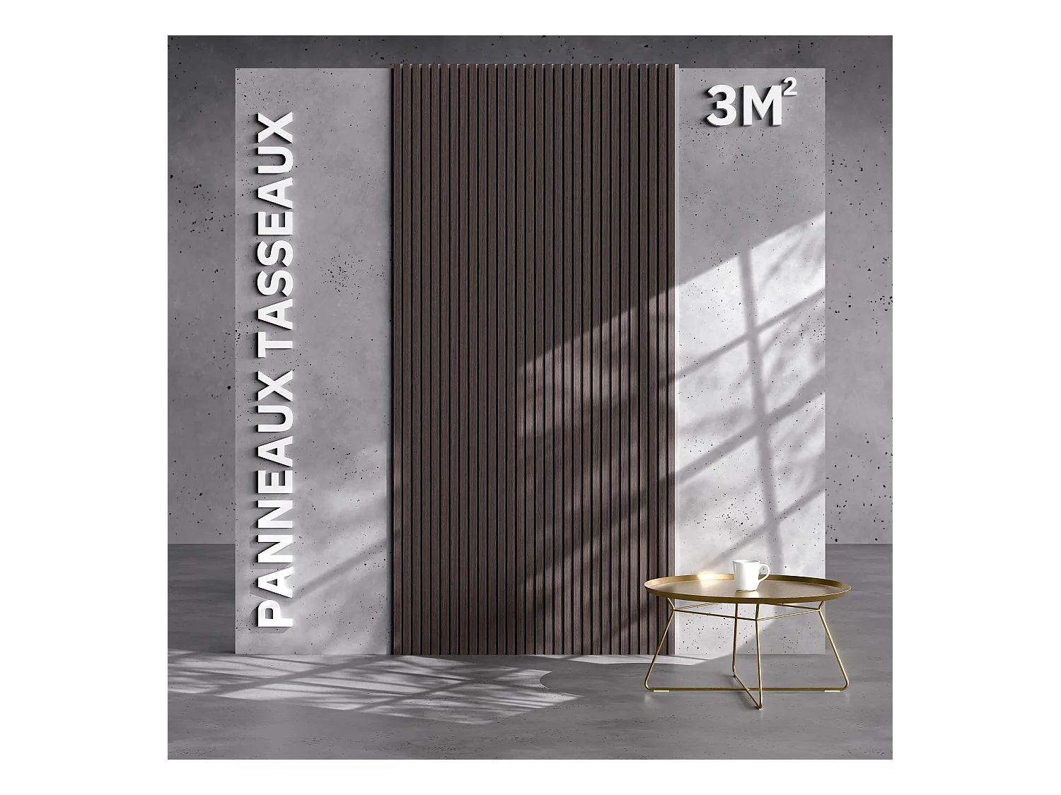 Lot de 2 Panneaux Tasseaux Bois - Noyer Feutre Blanc - 3 m², 2500 x 600 mm, Mon Marché Déco