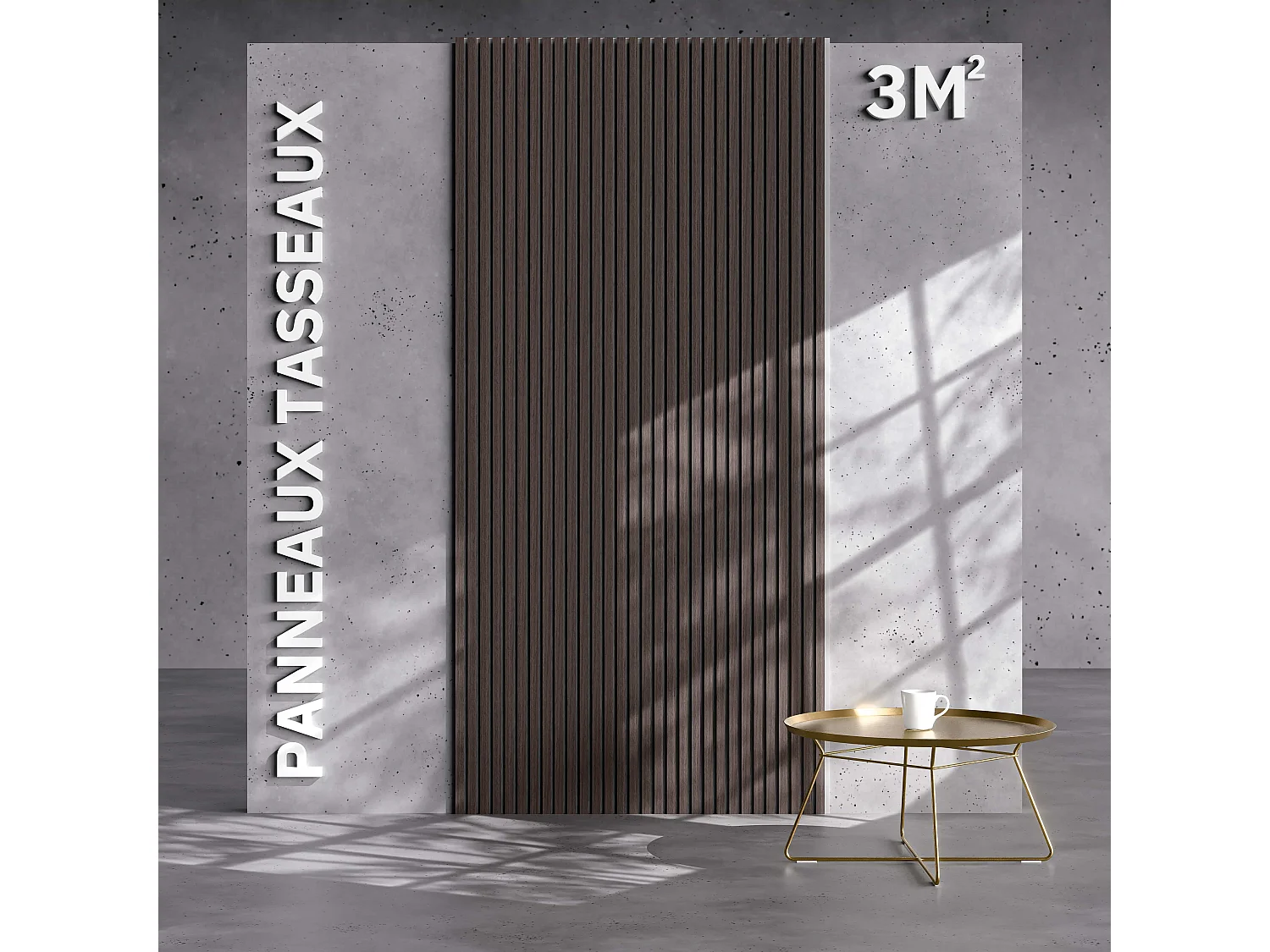 Lot de 2 Panneaux Tasseaux Bois - Noyer Feutre Blanc - 3 m², 2500 x 600 mm, Mon Marché Déco