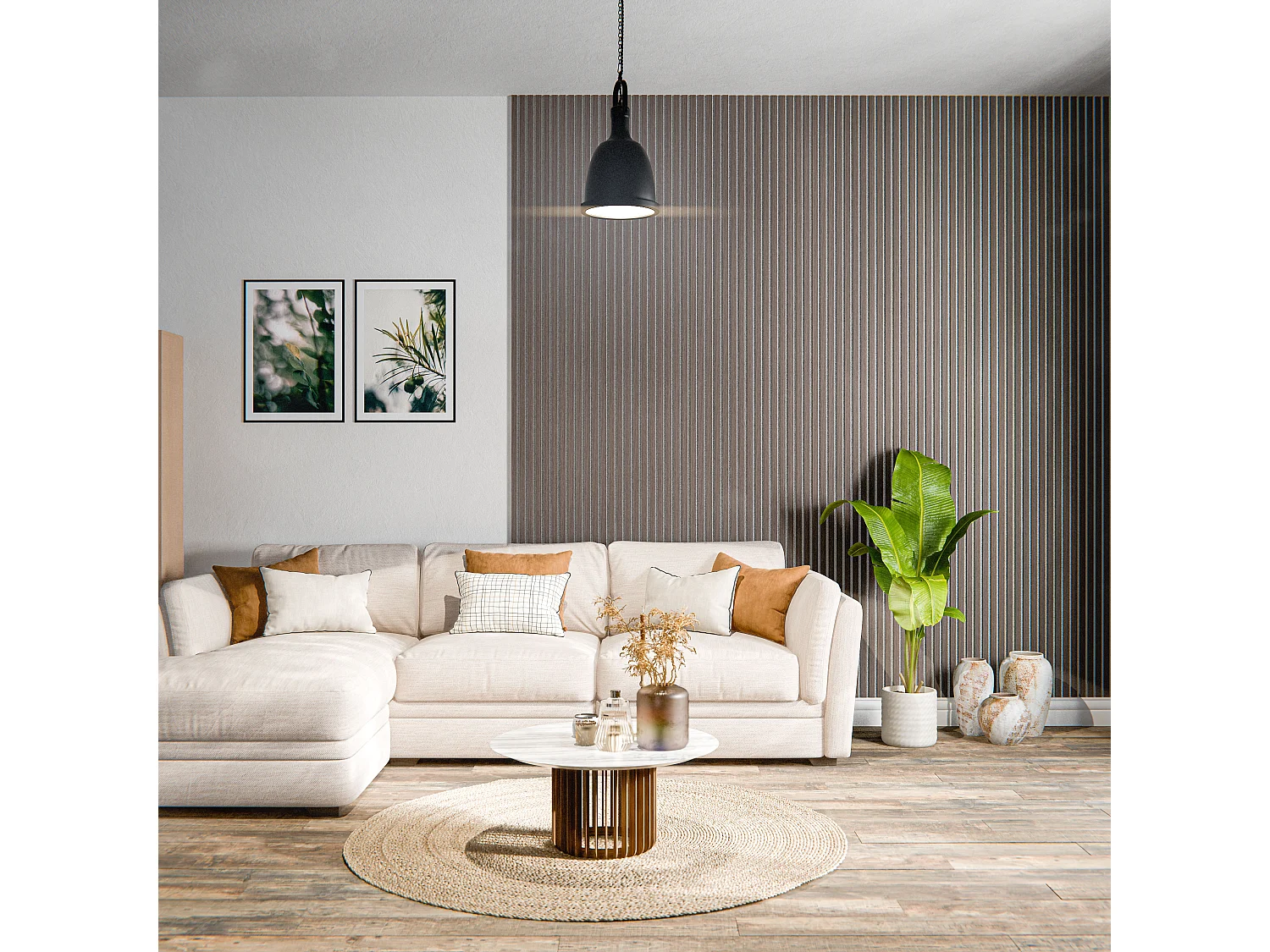 Lot de 2 Panneaux Tasseaux Bois - Noyer Feutre Blanc - 3 m², 2500 x 600 mm, Mon Marché Déco