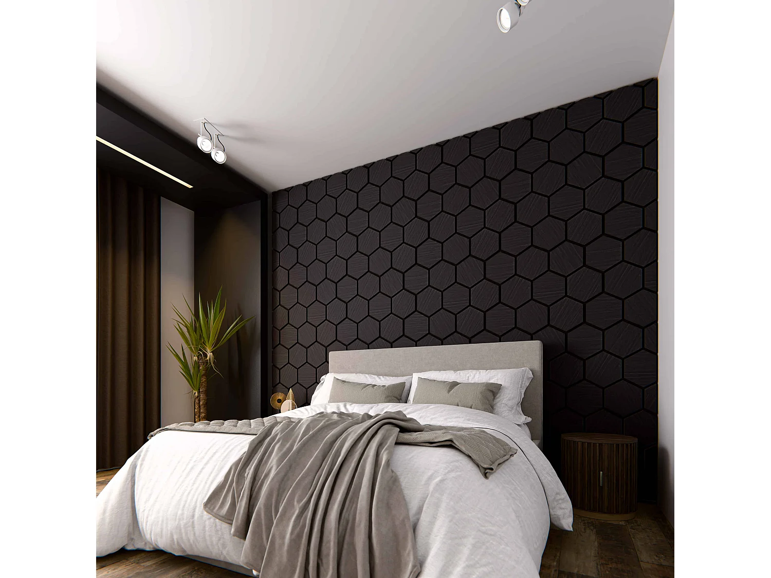 Lot de 2 Panneaux Hexagonaux H. 76 cm L. 62 cm - Chêne Noir Feutre Noir