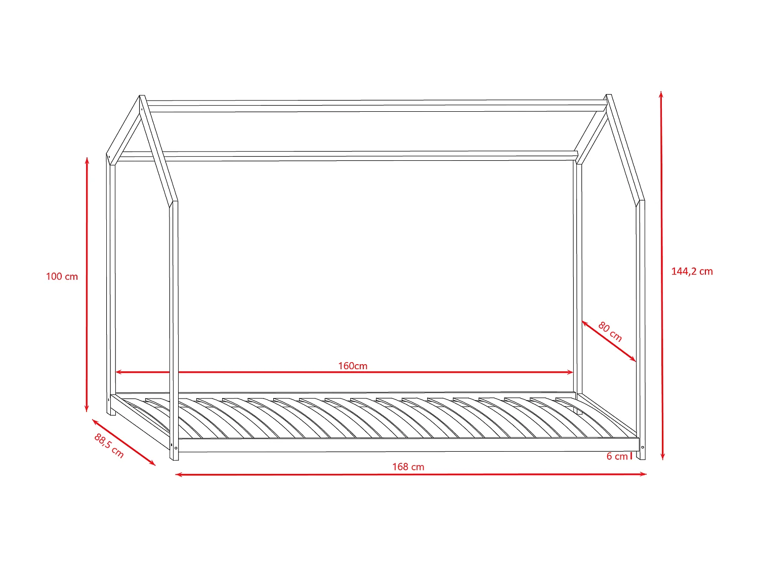 Cama Cabaña Infantil Bella - Madera, 160x80cm
