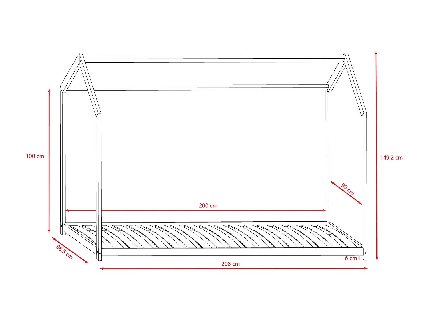 Lit Cabane Enfant Bella - Bois, 200x90cm