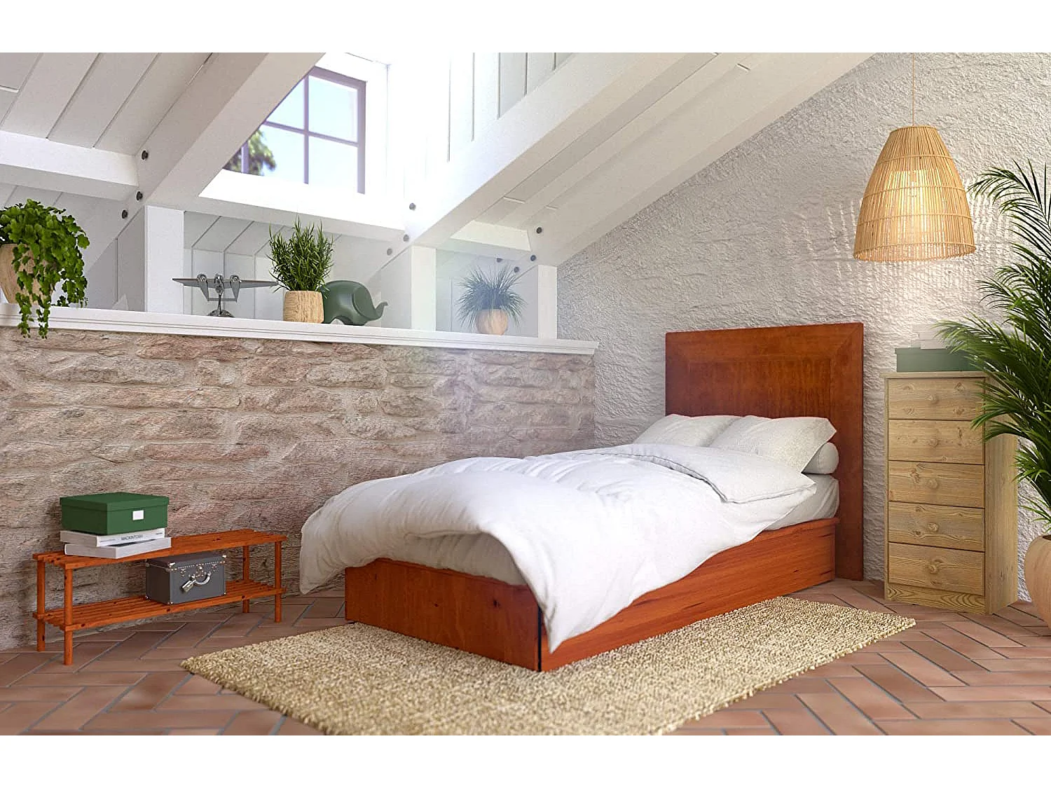 Tête de lit 90 cm coloris cerisier en pin massif - L. 110 x P. 2 x H. 110 cm