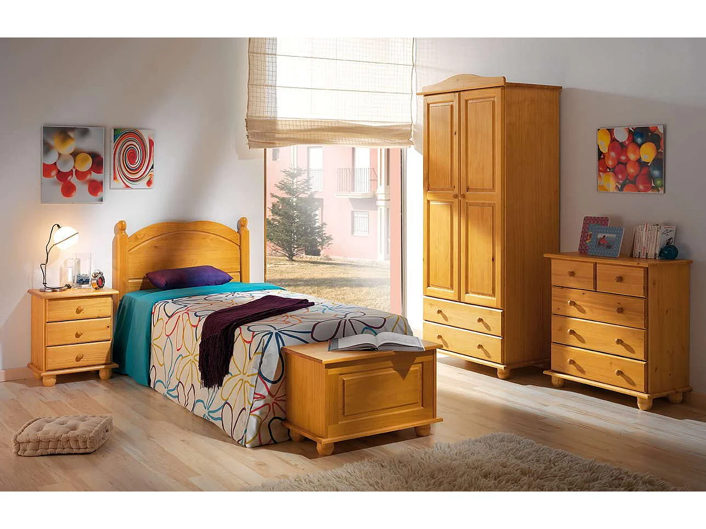 Coffre de rangement enfant avec porte rabattable en pin massif coloris Miel - L. 70 x P. 39 x H. 46 cm