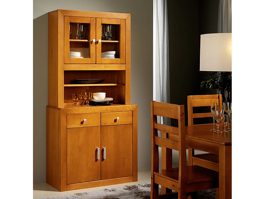 Vitrine Meuble de rangement en pin massif coloris cerisier - L. 91 x P. 42 x H. 187 cm