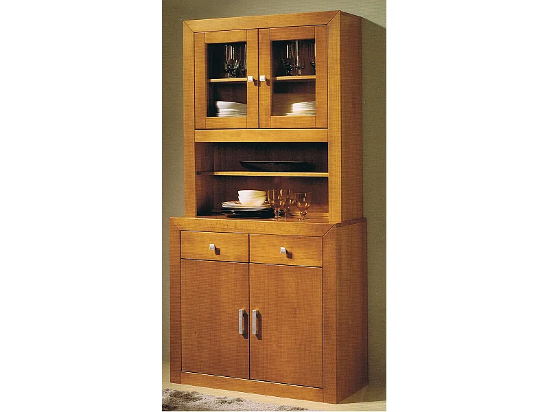 Vitrine Meuble de rangement en pin massif coloris cerisier - L. 91 x P. 42 x H. 187 cm