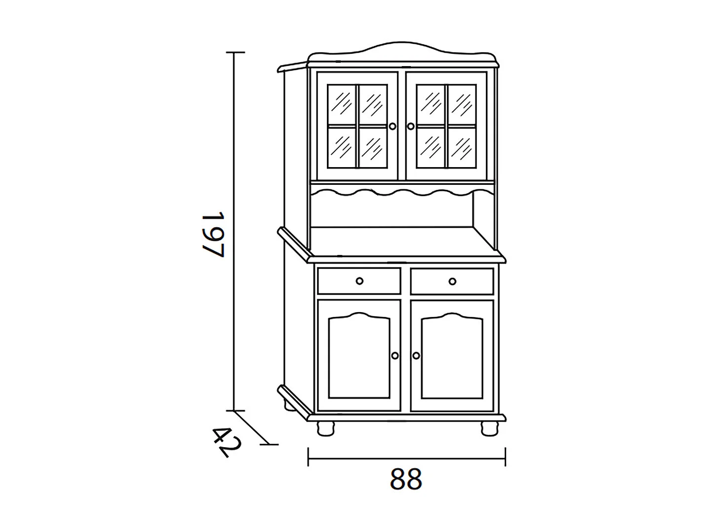 Vitrine Meuble de rangement en pin massif coloris miel - L. 88 x P. 42 x H. 197 cm