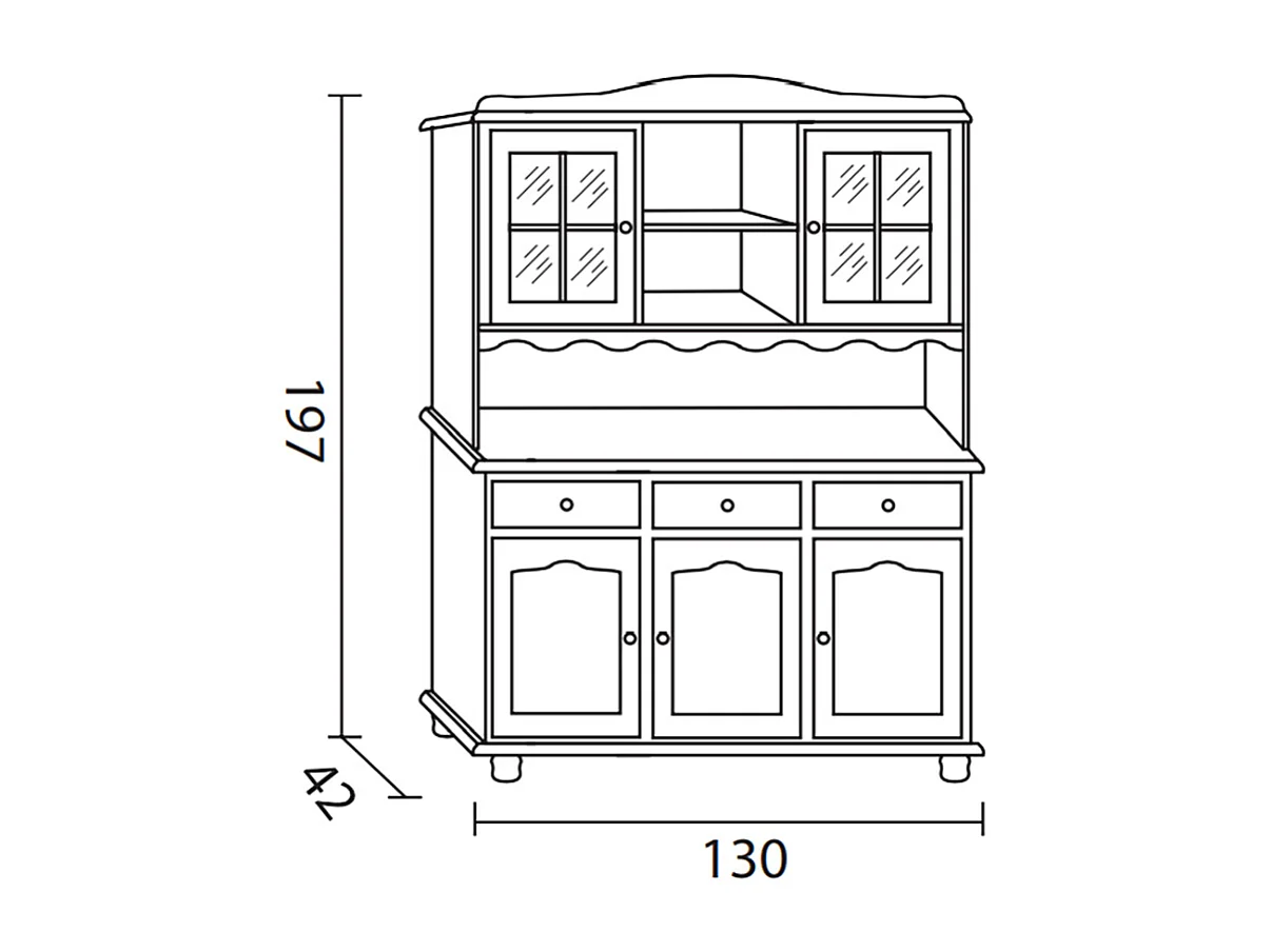 Vitrine Meuble de rangement en pin massif coloris miel - L. 130 x P. 42 x H. 197 cm