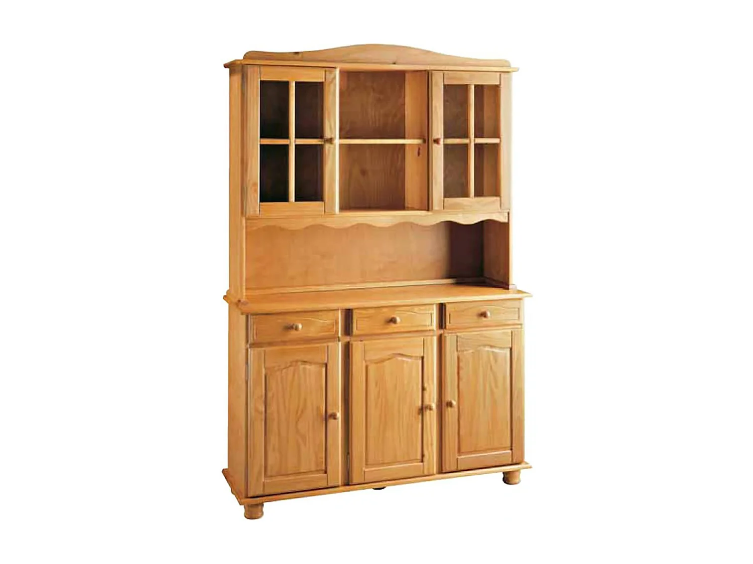 Vitrine Meuble de rangement en pin massif coloris miel - L. 130 x P. 42 x H. 197 cm