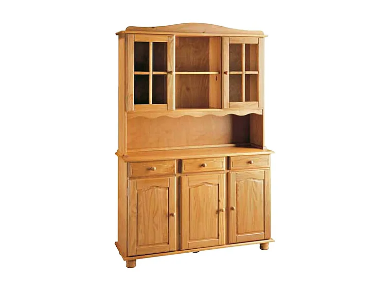 Vitrine Meuble de rangement en pin massif coloris miel - L. 130 x P. 42 x H. 197 cm