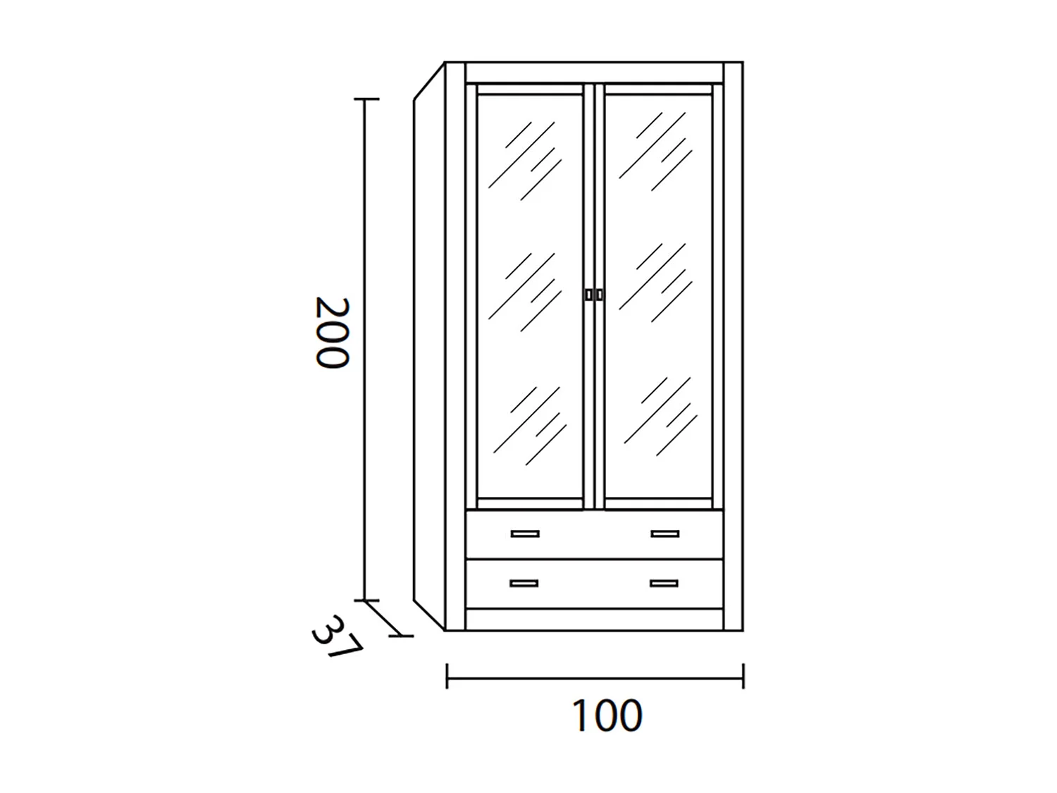 Vitrine meuble de rangement 2 portes en pin massif coloris cerisier - L. 100 x P. 37 x H. 200 cm