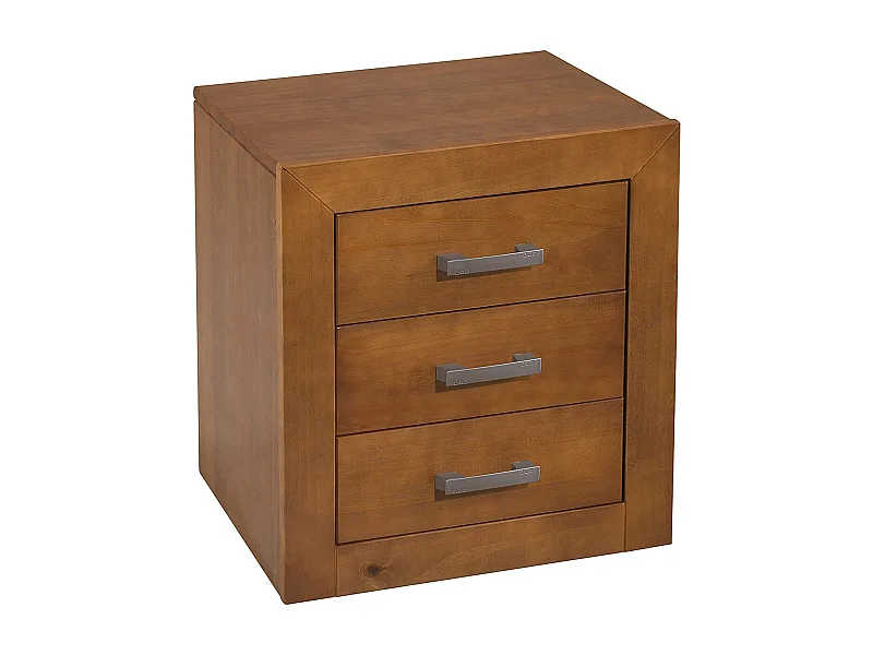 Table de chevet / table de nuit à 3 tiroirs en pin massif coloris Cerisier - L. 50 x P. 35 x H. 55 cm