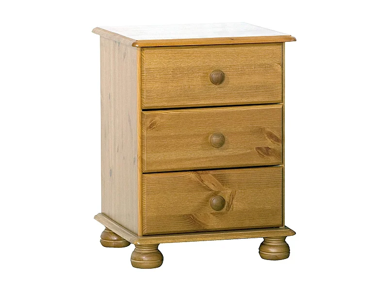 Table de chevet enfant de 3 tiroirs en bois coloris miel - L. 34 x P. 48 x H. 55 cm