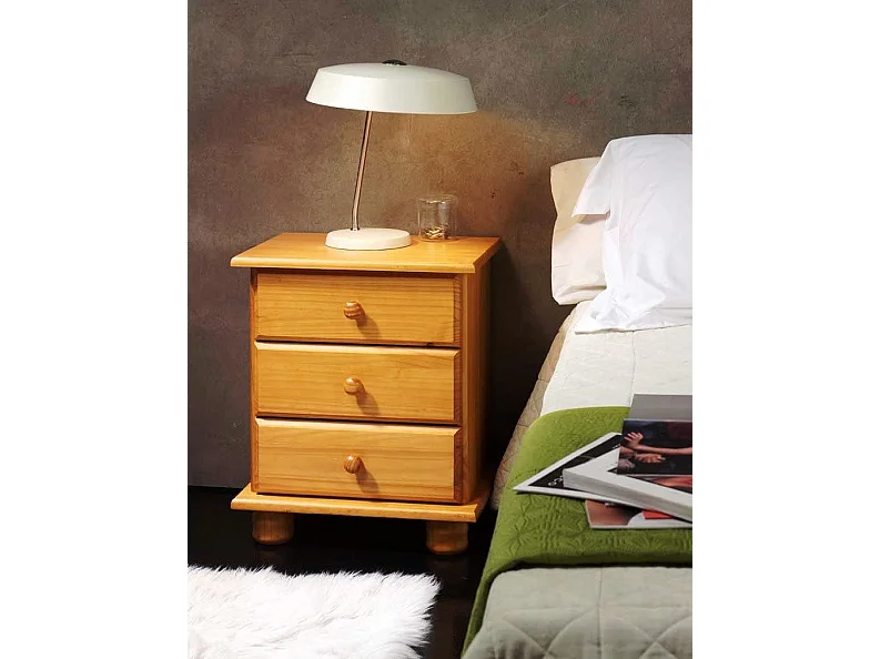 Table de chevet enfant de 3 tiroirs en bois coloris miel - L. 34 x P. 48 x H. 55 cm