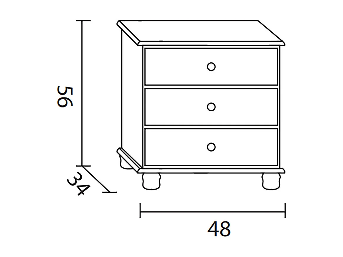 Table de chevet enfant de 3 tiroirs en bois coloris miel - L. 34 x P. 48 x H. 55 cm
