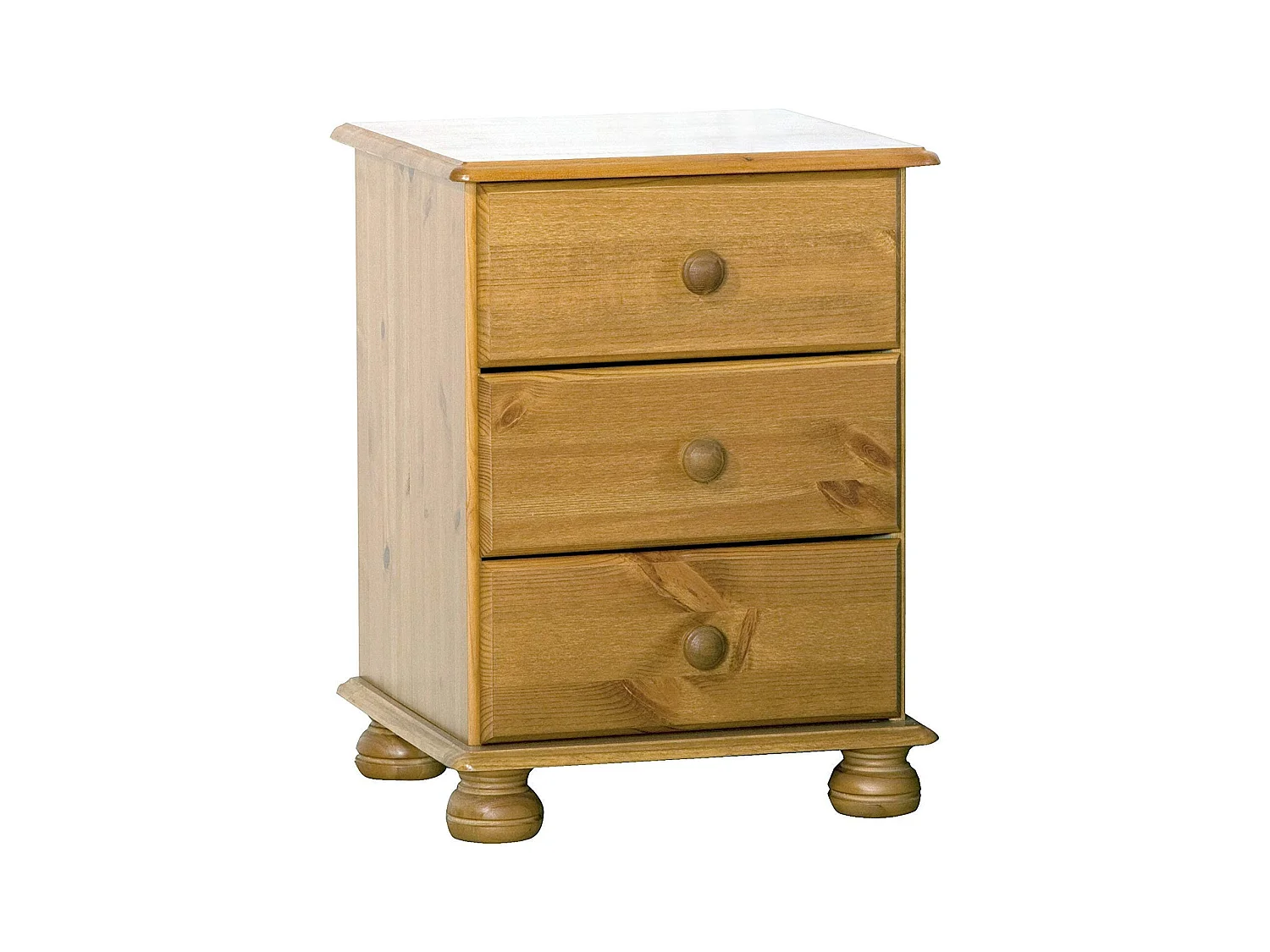 Table de chevet enfant de 3 tiroirs en bois coloris miel - L. 34 x P. 48 x H. 55 cm