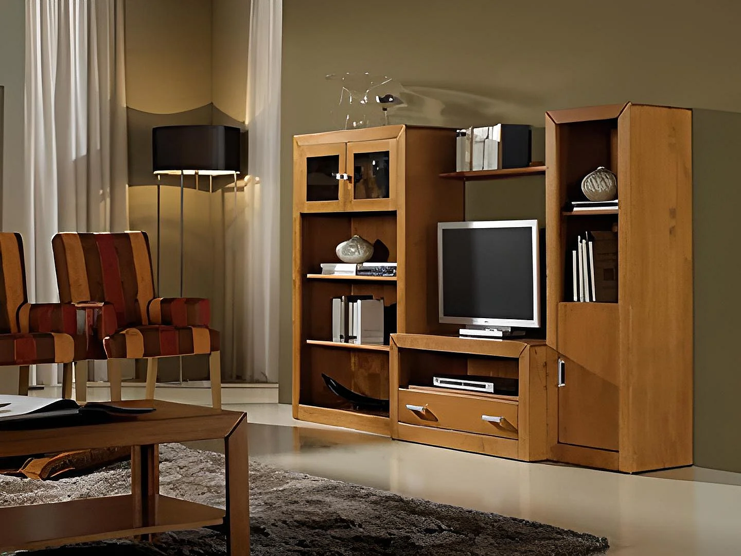 Meuble TV en pin massif coloris cerisier - L. 100 x P. 55 x H. 45 cm