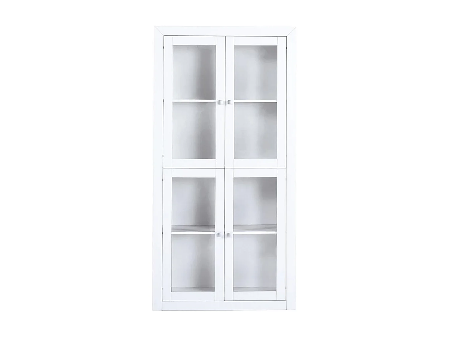 Vitrine meuble de rangement 4 portes en MDF et pin massif laqué blanc - L. 100 x P. 37 x H. 200 cm